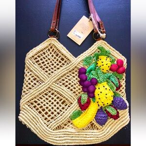 NWT Patricia Nash Handcrafted Woven Bag with Colorful Fruit Design